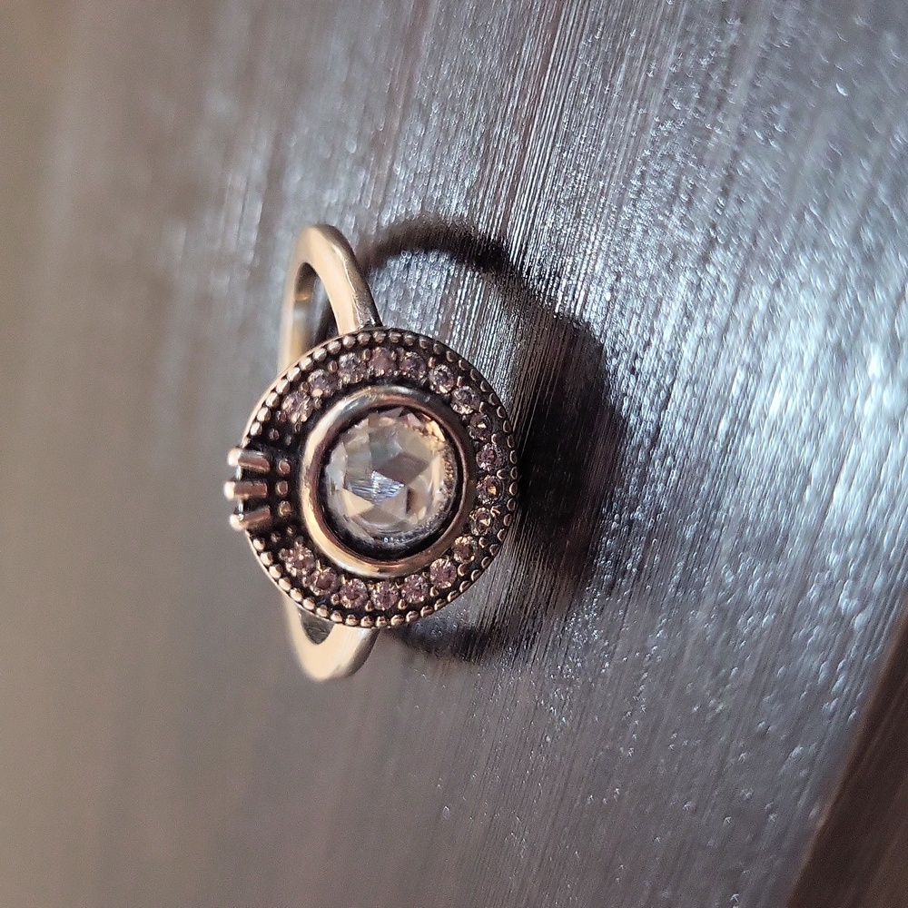 Sterling Silver 925 Pink Stone Halo Ring – Vintage Style